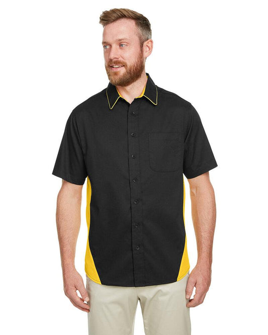 Harriton M586T - Men's Tall Flash IL Colorblock Short Sleeve Shirt  - Black/Snry Yllw