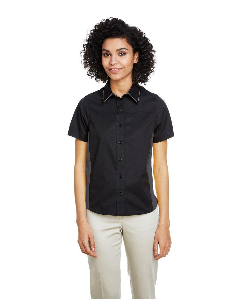 Harriton M586W - Ladies Flash IL Colorblock Short Sleeve Shirt  - Black/Snry Yllw