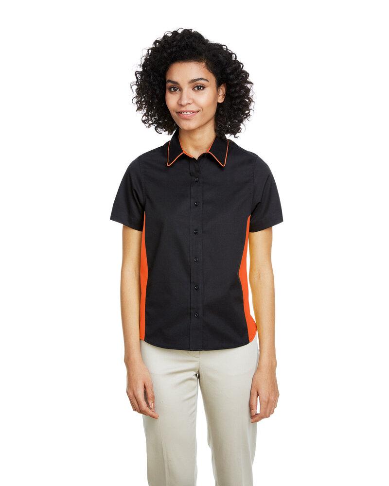 Harriton M586W - Ladies Flash IL Colorblock Short Sleeve Shirt  - Black/Snry Yllw
