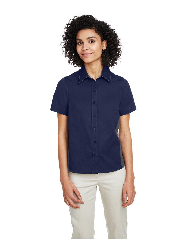 Harriton M586W - Ladies Flash IL Colorblock Short Sleeve Shirt  - Black/Snry Yllw