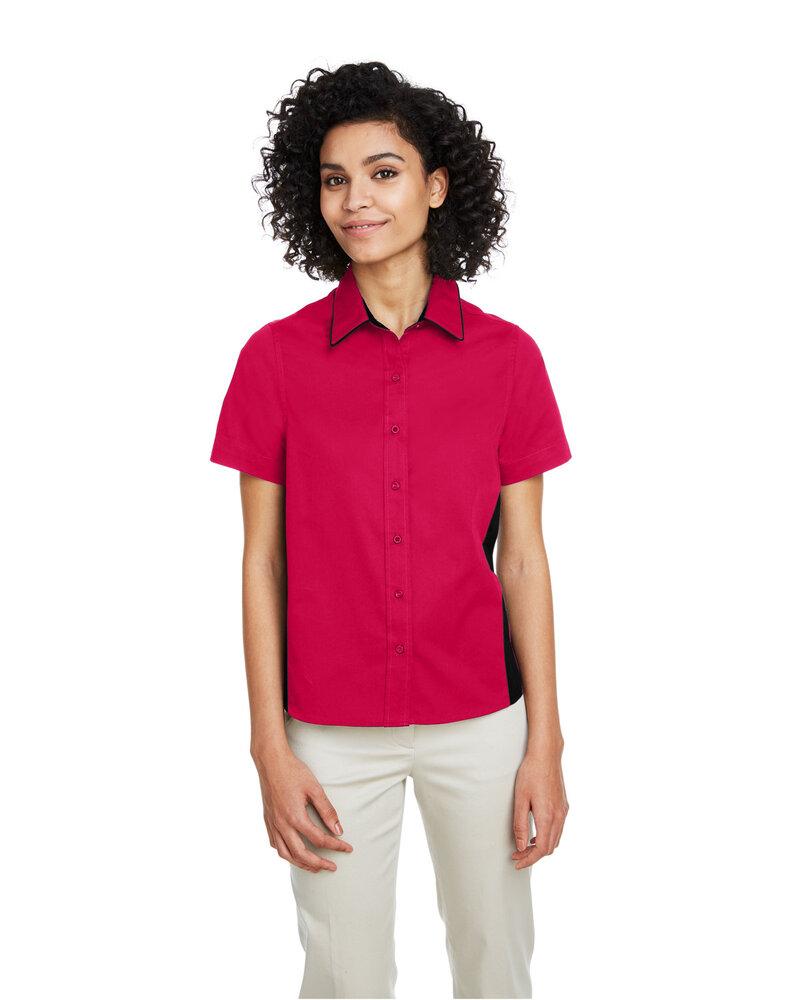 Harriton M586W - Ladies Flash IL Colorblock Short Sleeve Shirt  - Black/Snry Yllw