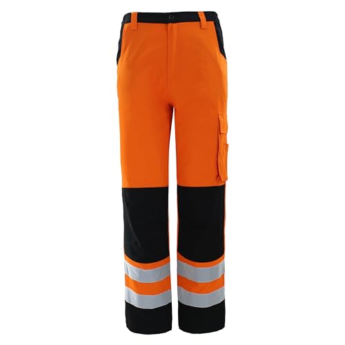 High Visibility Bright Orange Safety Work Pant with Multiple Pockets Construction Work Reflective Pants.