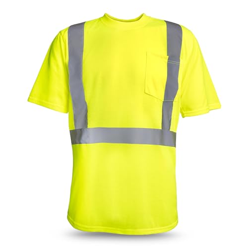 High-Vis Type R Class 2 Wicking T-Shirt - Small | Short Sleeve | High Vis Yellow | ANSI Certified Safety Shirts | 100% Polyester, Moisture-Wicking, Reflective Stripes