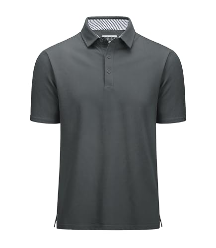 MAGCOMSEN Men's Polo Shirts Short Sleeve Cotton Pique 3 Button Classic Fit Casual T-Shirt Performance Golf Shirts
