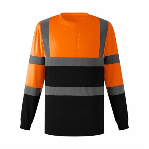 4 Pcs Safety High Visibility Tshirt Reflective Strips Hi Vis Long Sleeve Construction Work Shirts for Men with Pocket