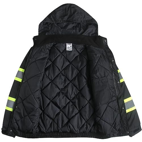 JKSafety Hi-Vis Winter Safety Bomber Jacket for men and women | Winter Safety Jacket Durable and Waterproof | Construction Work Jacket for Winter | Cold Weather PPE | ANSI Compliant (116-Black M)
