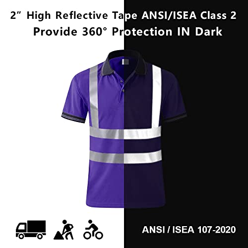 SMASYS Safety Polo Shirt High Visibility - Reflective Shirt Short Sleeve ANSI Standards Construction Work Wear for Men and Women (Purple, S)