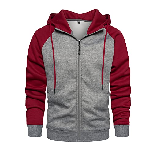 AOTORR Men's Zip Up Hoodie Color Block Long Sleeve Casual Sweatshirt with Pocket