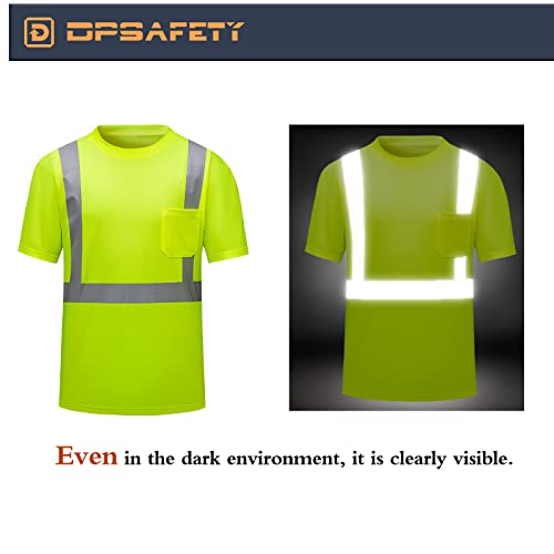 High Visibility Shirts Quick Dry Safety T Shirts with Reflective Strips and Pocket Short Sleeve Mesh Hi Vis Construction Work Class 2 Shirt for Men/Women Lime,XL