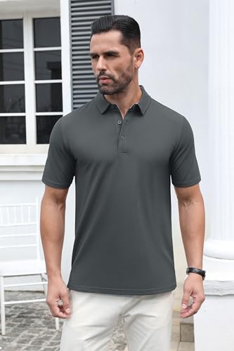 MAGCOMSEN Men's Polo Shirts Short Sleeve Cotton Pique 3 Button Classic Fit Casual T-Shirt Performance Golf Shirts