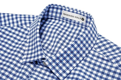 Manwan walk Mens Short Sleeve Plaid Casual Button Down Shirts Gingham Regular Fit Dress Shirts