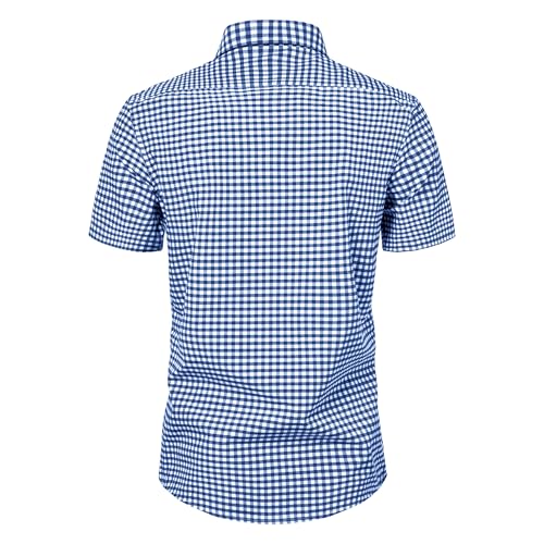 Manwan walk Mens Short Sleeve Plaid Casual Button Down Shirts Gingham Regular Fit Dress Shirts