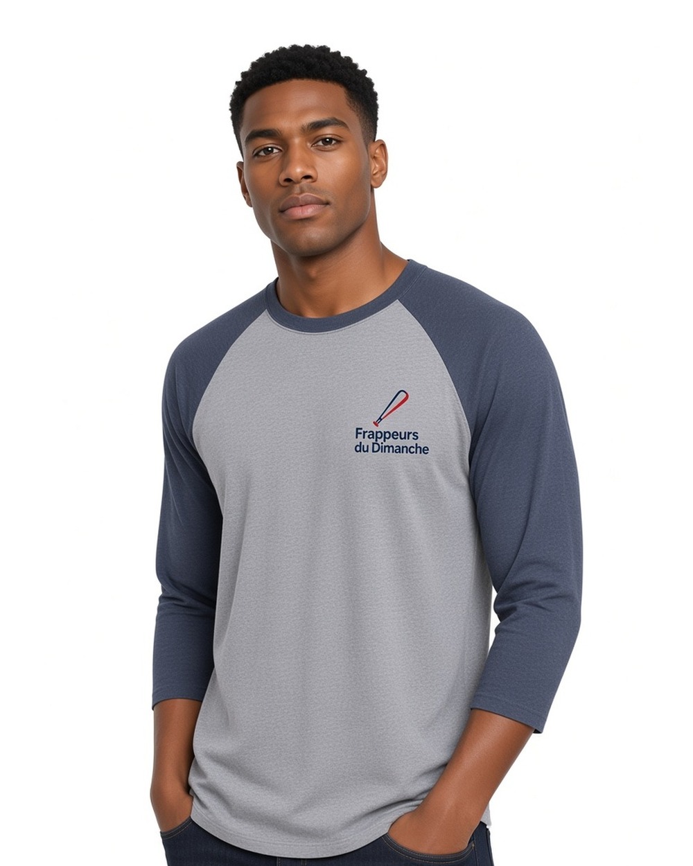 T-shirt raglan Triblend à manches trois-quarts Next Level 6051 (unisexe) — Indigo Sleeves/ Heather White Body